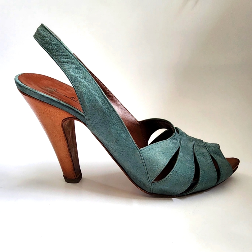 Women's Teal Slingback Heels - Open Toe Fashion Pump